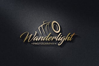 create a modern photography signature logo with camera icon