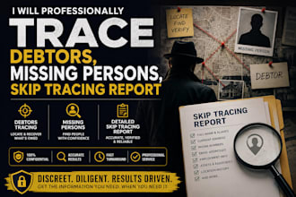 professionally trace debtors, missing persons, skip tracing report