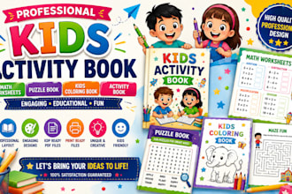 design kids activity book, math kids worksheet, puzzle book, kids coloring book