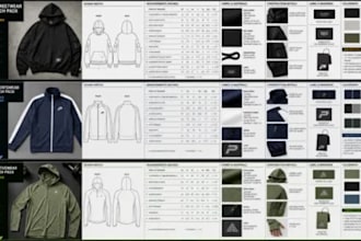 create factory ready tech pack for streetwear sportswear activewear and clothing