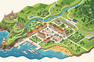 illustrate vector tourist map, travel map, visitor guide map and destination map