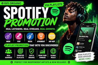 organic spotify promotion, indie, pop, rock, afrobeat, hip hop music promotion