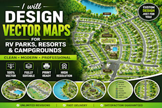 design clean maps for rv parks map, city map, resort, and campgrounds