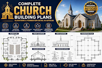 draw complete church building plans, elevations and foundation detail in autocad