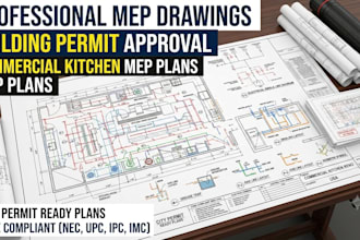 mep drawings for building permit and commercial kitchen mep plans