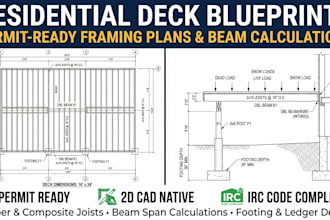 do residential deck blueprints, framing plan, and beam calculation
