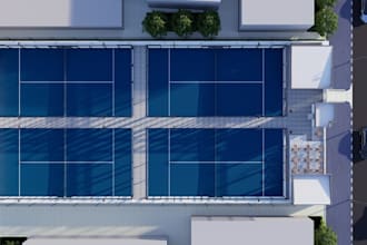 render 3d pickleball court,sports complex,outdoor padel court,cgi tennis indoor