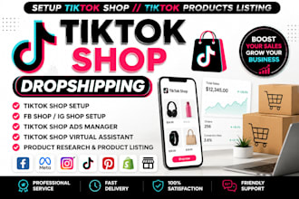 setup tiktok shop, facebook or shop shoplifty dropshipping store