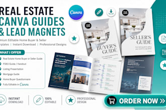 real estate canva ebook, home buyer or seller guide, canva lead magnet workbook