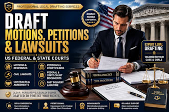 draft motions, petitions and lawsuits for US federal and state courts, contract