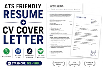 write an ats friendly resume and cover letter for freshers