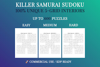 generate custom killer samurai sudoku puzzles for your amazon kdp book