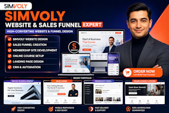 design simvoly website, sales funnel, membership site development, online course