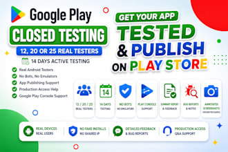 provide 12 testers for google play closed testing and app publishing