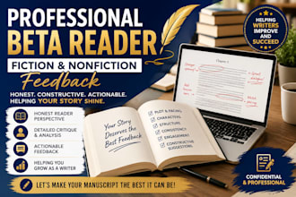 beta read, critique, and provide feedback on your fiction and non fiction book