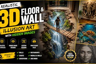 create realistic 3d floor and wall illusion art with hidden images