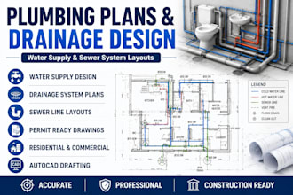 draw plumbing plans, water supply and drainage system designs