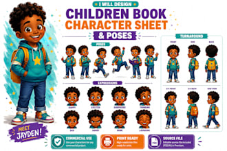 design children kids book character sheet design and poses storybook
