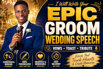 write your epic groom wedding speech, tribute vows or toast for your wedding