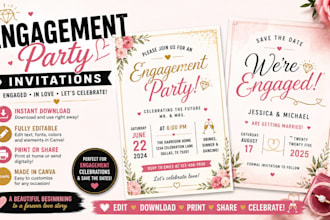 create engagement party design save the date invitation canva template desgin