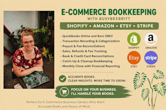 do ecommerce bookkeeping for shopify, amazon, etsy and stripe sellers