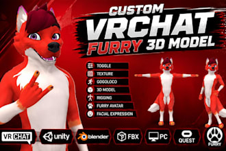 make a custom vrchat avatar, furryavatar or anime vrc character for PC quest