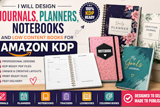 design journals, planners, notebooks, and low content books for amazon kd