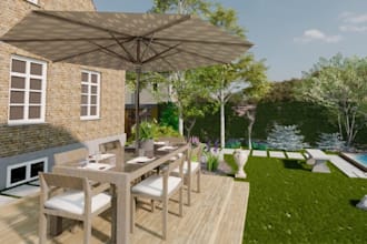 do backyard landscape design, porches, pergolas, patio, pool, garden with render