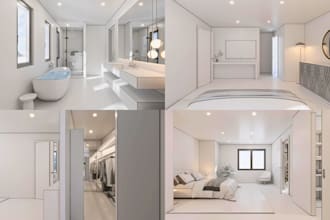 design modern home office restaurant retail interiors, space planning moodboard