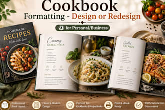 do recipe book formatting, cookbook formatting, book layout design and meal plan