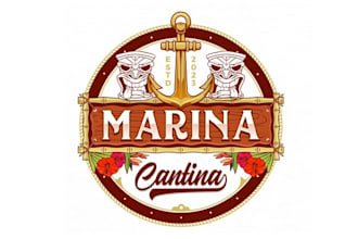 make topical waterfront tiki restaurant logo nautical theme