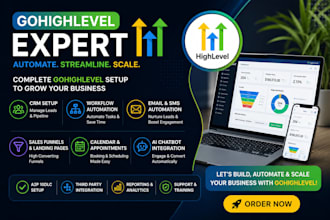 setup gohighlevel CRM, workflows, email SMS automation and funnels