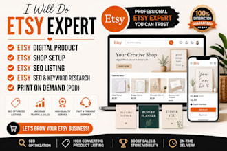 create etsy shop, etsy SEO listings and set up digital product store