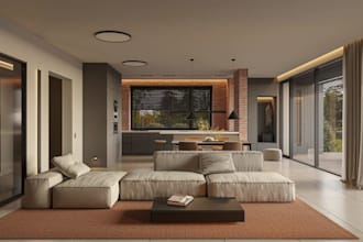 restyle 3d private house interior, modern living room, minimalist bedroom render