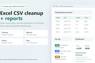 clean excel CSV PDF data and create reports or dashboards
