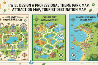 design a professional theme park map, attraction map, tourist destination map