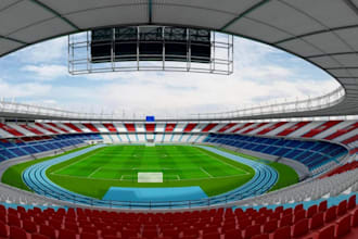 transform 3d sport stadium,football field,sport facilities,photorealistic render