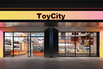 3d toy store design, kids retail store, doll store, hobby shop, toy city design