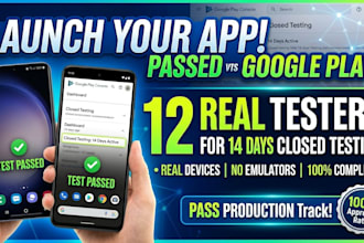 provide 12 testers for google play closed testing for 14 days 12 app tester