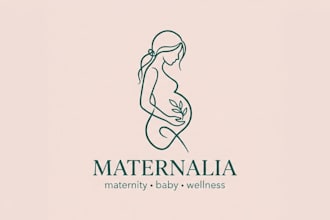 design an elegant pregnant woman logo for maternity, baby, and wellness brands