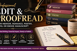 edit proofread your memoir book, romance book, poetry, novel or ebook manuscript
