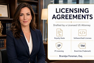 draft airtight licensing and royalty agreements as a US attorney