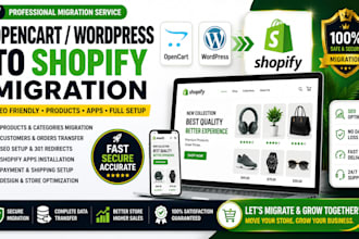 migrate opencart website to shopify store wordpress with SEO products and apps
