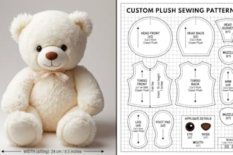 create a custom plush sewing pattern and tech pack for toy production