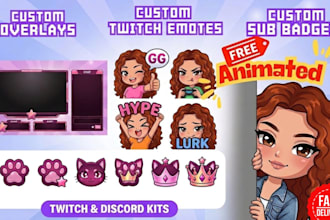 draw cute anime chibi twitch logo overlay emote and sub badge for streamer