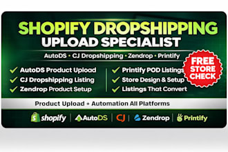 add shopify autods upload cj dropshipping zendrop printify listing store design