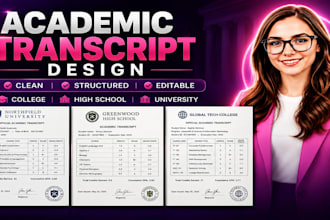 design professional college transcript, high school and university transcript