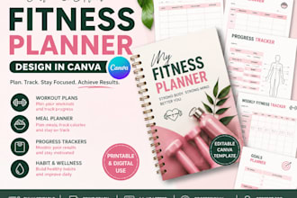 create fitness tracker templates, canva design, journal, editable, planner