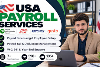do USA payroll processing, quickbooks payroll, gusto, adp and payroll taxes