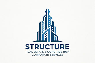 design a modern skyscraper logo for real estate construction and corporate brand